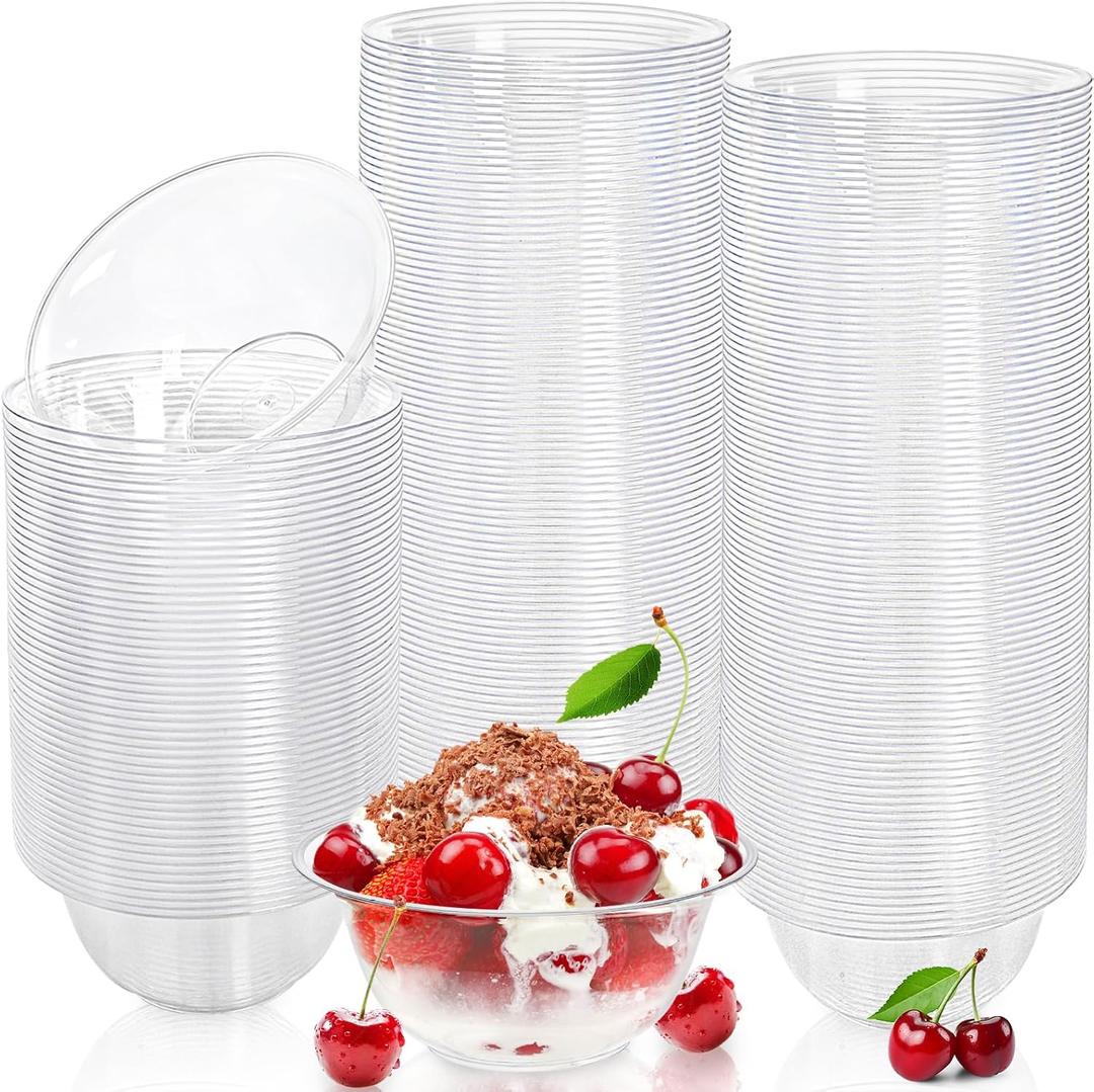 Tebery 200 Pack Clear Plastic Bowls, 6 OZ Disposable Small Hard Soup Bowls Salad Bowl, Dessert Size Party Bowls for Serving, Weddings, Catering, Parties, Ice Cream
