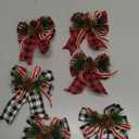 6 Pcs Christmas Burlap Plaid Bow with Pine Cones Pine Needles Xmas Checkered Ribbon Bow for Christmas Indoor Outdoor Farmhouse Tree Wreath Garland Craft Decor(Black and White, Black and Red)