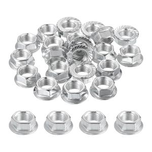 PATIKIL M10x1mm Serrated Flange Hex Lock Nuts, 25Pcs Metric Fine Thread Carbon Steel Non-Slip Hexagon Flange Nut Fasteners for Machinery Manufacturing Industrial DIY Use, Silver