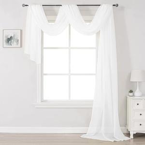 DONREN Luxury Soft Semi Sheer Window Scarf - White Valance for Wedding Arch, Curtains (1 Panel, 52 x 288 Inch Length)