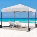 Yaheetech 10x10 1-Person Setup Pop Up Canopy Tent, Instant Portable Commercial Canopy Tent, Outdoor Gazebo with 1-Button Push, Wheeled Bag & 4 Sandbags for Home, Party & Outdoor, Silver-Coated White