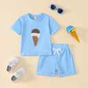 Toddler Baby Girls Clothes Short Sleeves T-Shirt Tops + Shorts Cute Summer Outfits Set (Blue)