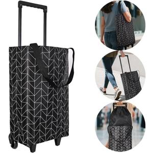Small Collapsible Shopping Cart,Shopping Cart with Wheels,Folding Portable Bag,Waterproof Rolling Bag,Trolley Tote Stair Climbing for Traveling,Gift for Women,Older (Black,Expandable Bag)