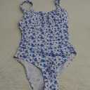 1pc Women Blue Ditsy Floral Ruched Bust Cinched Waist One-Piece Swimsuit, Swimsuit XS 