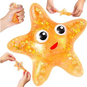 Starfish Sugar Ball Stress Balls for Adults, Starfish Malt Sugar Balls Slow Rise Sensory Fidget Toy for Kids, Squeeze Ball, Squishy Star Stress Relief Toys for Classroom Prizes, Party Favors (Orange) 1ct 12pcs