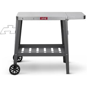 Outdoor Grill Cart, Pizza Oven Table with Wheels, Stainless Steel Countertop with Foldable Extension Table, Versatile Food Prep Grill Cart for Outdoor BBQ Cooking Gathering (Black)