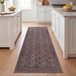 Kuden 2'6"x10 Runner Rug, Machine Washable Area Rug with Non-Slip Backing, Vintage Style, Soft, Easy Clean, Low Pile Rug for Hallway, Entryway, Kitchen, Bedroom
