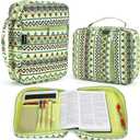 Large Bible Cover for Women, Mint Green & Teal Boho Geometric Bible Case with Zipper, Durable Canvas Study Bible Bag with Handle, Fits up to 10 x 7 x 2 Inches