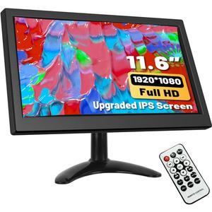 Hikity 11.6 Inch Small HDMI Monitor 1920x1080P Portable CCTV Monitors with BNC, AVI, VGA, HDMI Input Cable, Remote Control, Built-in Speakers, for PC, CCTV, Security Camera, Raspberry Pi, X-Box