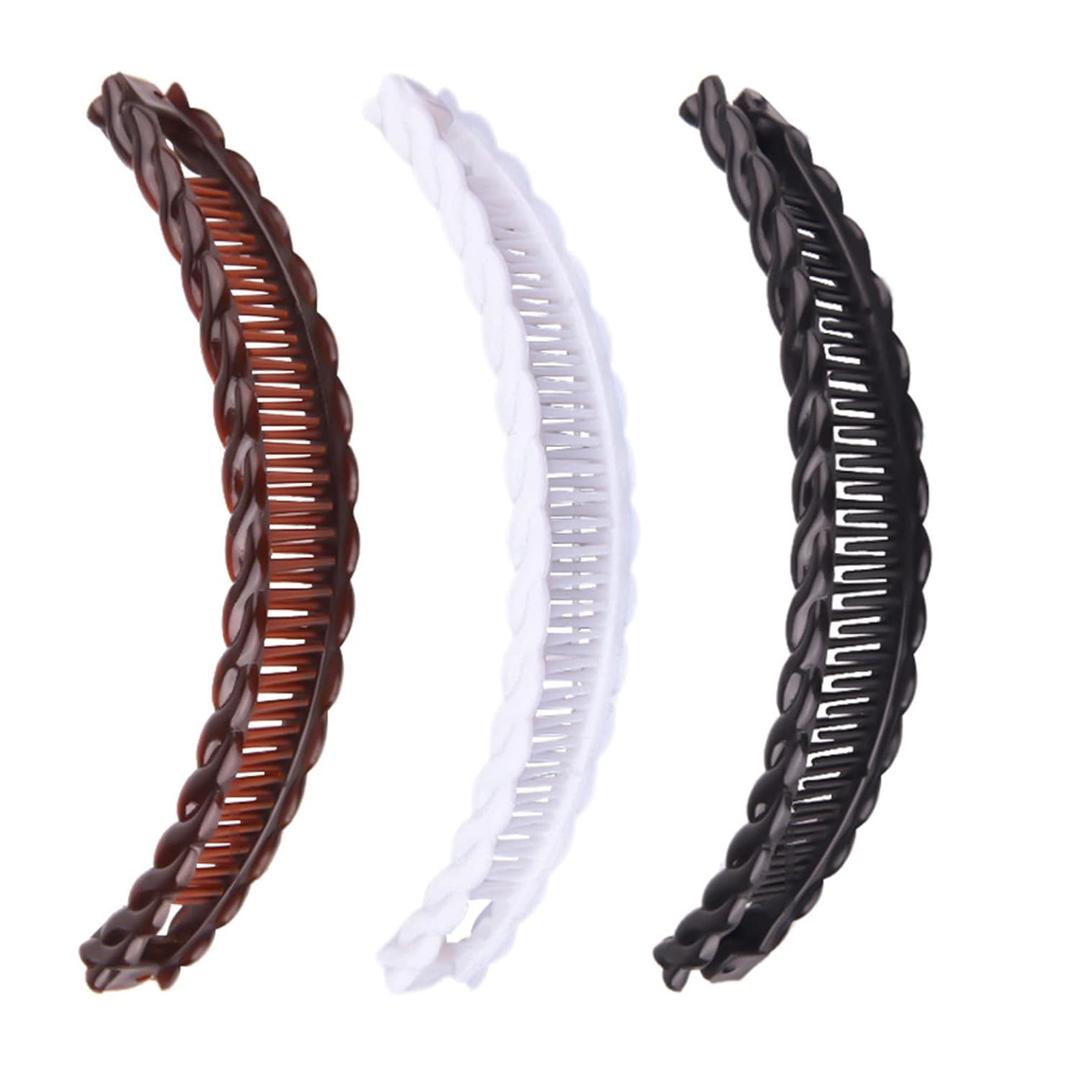 1st Choice 3 Pieces Clincher Combs Banana Combs Banana Clip Grip Comb Fishtail Fish Hair Lady Fish Shape Ponytail Banana Clip Girls Long Women Clamp Accessory (Brown wave)