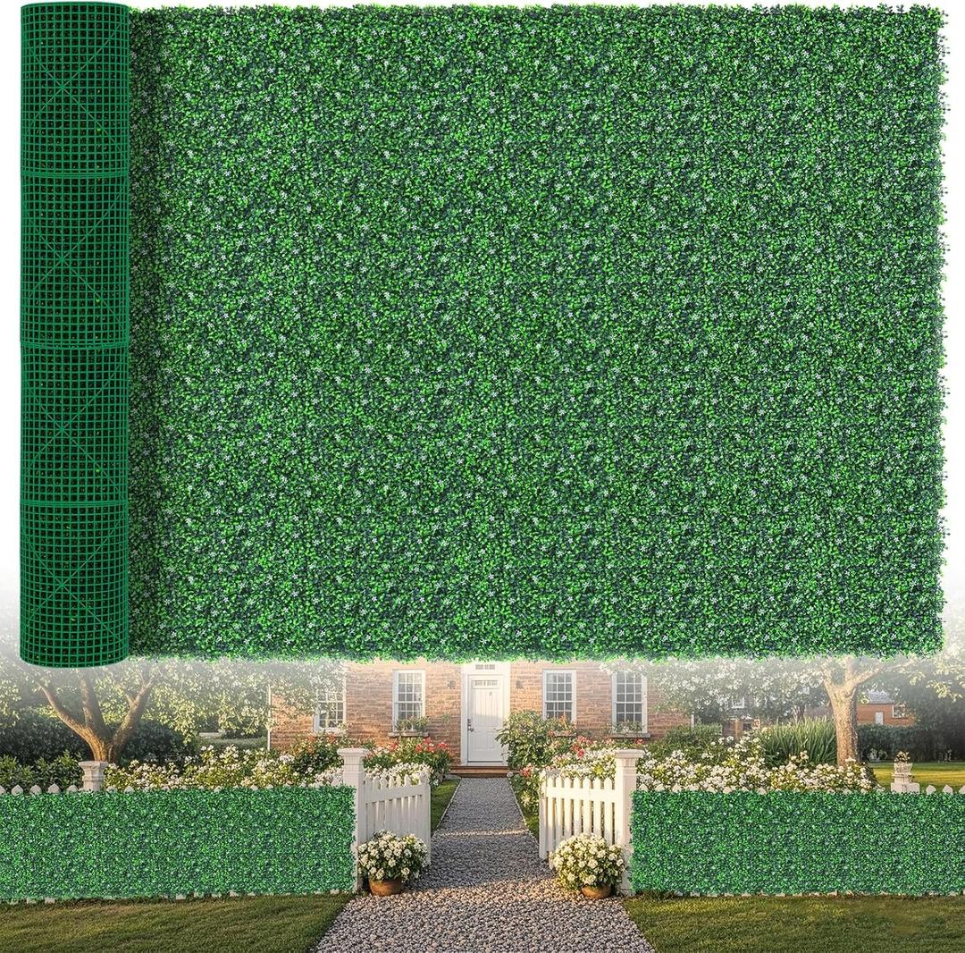 EverNature EverNture 71"x144" (72 SQFT) Grass Wall Panels, Artificial Grass Backdrop, Fake Greenery Plant Boxwood Roll with Flower, Green Wall Decor for Outdoor Indoor Patio Garden Backyard