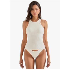 Women Padded Cotton Ribbed Tank Tops 2025 High Neck Racerback Basic Tops Extra Large, Cream White 