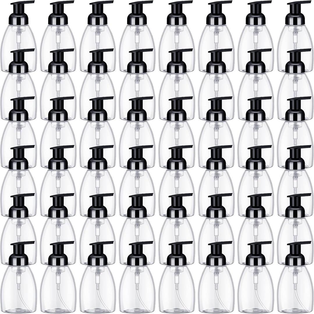 Nuenen 48 Pcs Foaming Soap Dispenser Pump Bottles, 8oz Plastic, Black Refillable Foaming Hand Soap Bottles Bulk, Empty Clear Foam Pump Bottles,, Shampoo Lotion Refill, Travel, Bathroom Kitchen