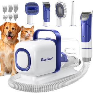 buenkee Dog Grooming Kit with Vacuum, 15000Pa Pet Hair Clipper and Shedding Brush, 50dB Low Noise, 2L Capacity, White