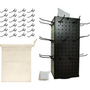 Rotating Pegboard Display Stand with 24 Hooks, Removable Top, Signboard, Canvas Carry Bag & Pricing Cards  Portable 4-Sided Metal Spinner for Jewelry & Craft Shows  All-in-One Vendor Display Kit