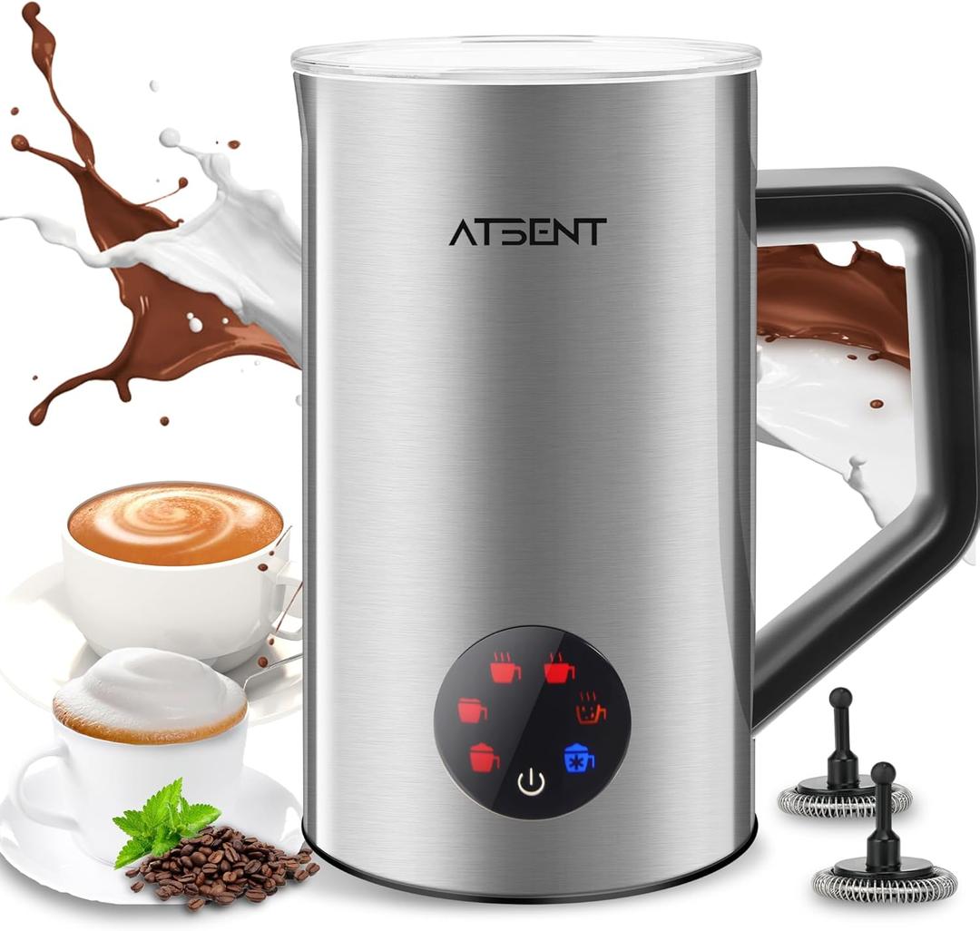 Milk Frother and Steamer, 6-in-1 Hot and Cold Foam Maker, Electric Milk Steamer with Auto Shut-Off and Milk Warmer for Coffee, Latte, Cappuccino, Hot Chocolate, (Silver)