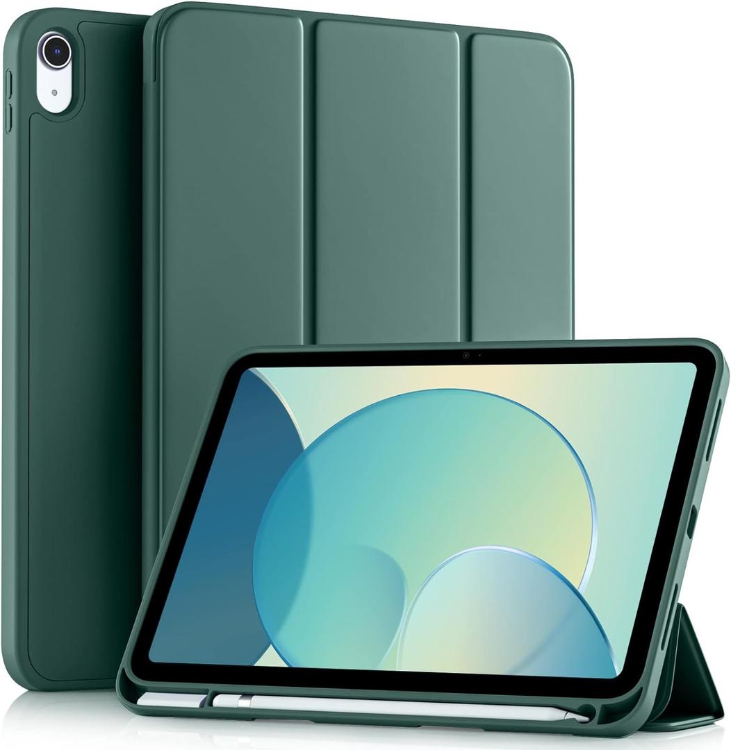 Akkerds Compatible with iPad (A16) 11th Generation Case 11 Inch 2025, for iPad 10th Generation Case 10.9 Inch 2022 with Pencil Holder, Slim Trifold Stand Protective Cover with Soft TPU Back,Pine Green