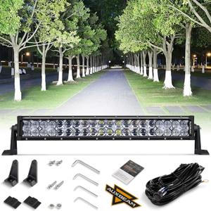Auxbeam 22 Inch LED Light Bar 120W, 12000 Lumens Waterproof Off Road Work Light Driving Lights, 5D Lens Double Row Spot Flood Combo Fog Light with Wiring Harness for Truck Pickup Jeep SUV ATV UTV