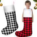Iceyyyy 2 Pcs Jumbo Plaid Christmas Stocking - 39 Inch Oversized Buffalo Plaid Christmas Stocking Giant Christmas Stocking for Kid Family Christmas Party Decorations (Black+red)