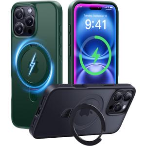 CASEKOO Designed for iPhone 16 Pro Case with Magnetic Invisible Stand [Military Drop Protection] [Compatible with MagSafe] Shockproof Slim Translucent Matte Case 6.3 Inch, Green