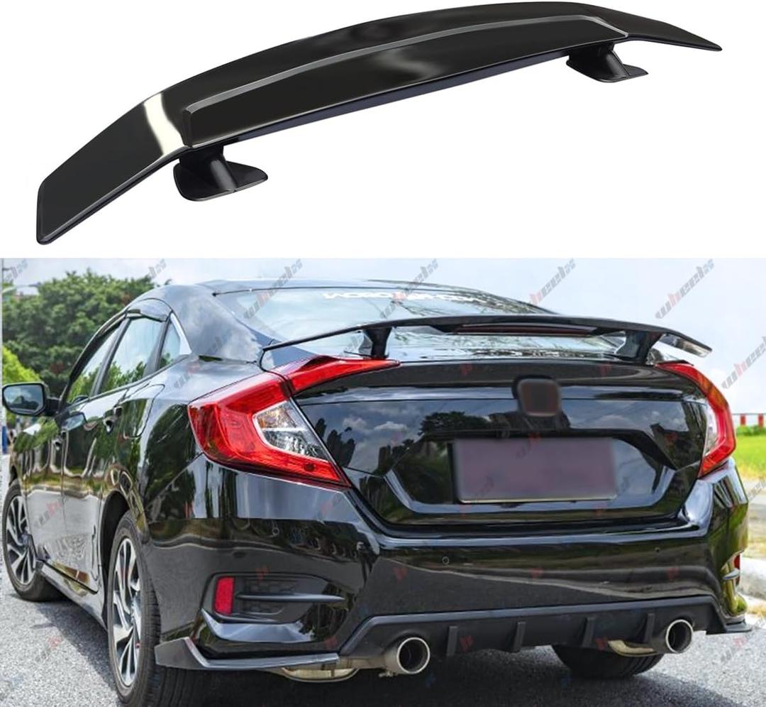 Universal Car Rear Spoiler Wing, 47 Inch ABS Adjustable Trunk Spoiler, Gloss Black Aftermarket Racing Style Wing, No-Drill Installation, Fit Most Sedans Coupes Hatchbacks - WheelX