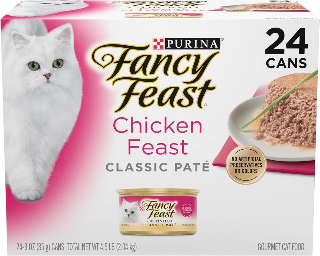 Fancy Feast Chicken Feast Classic Pate Collection Grain Free Wet Cat Food Multi-Pack - (Pack of 24) 3 oz. Pull-Top Cans (EXP 08/01/27)