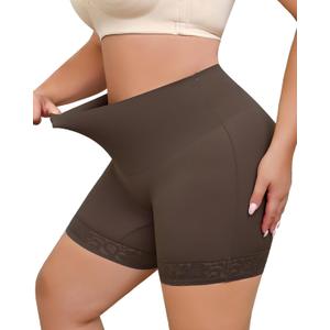 Shapewear for Women Tummy Control Shapewear Shorts Mid Waisted Seamless Slimming Underwear with Lace (Brown, XL)