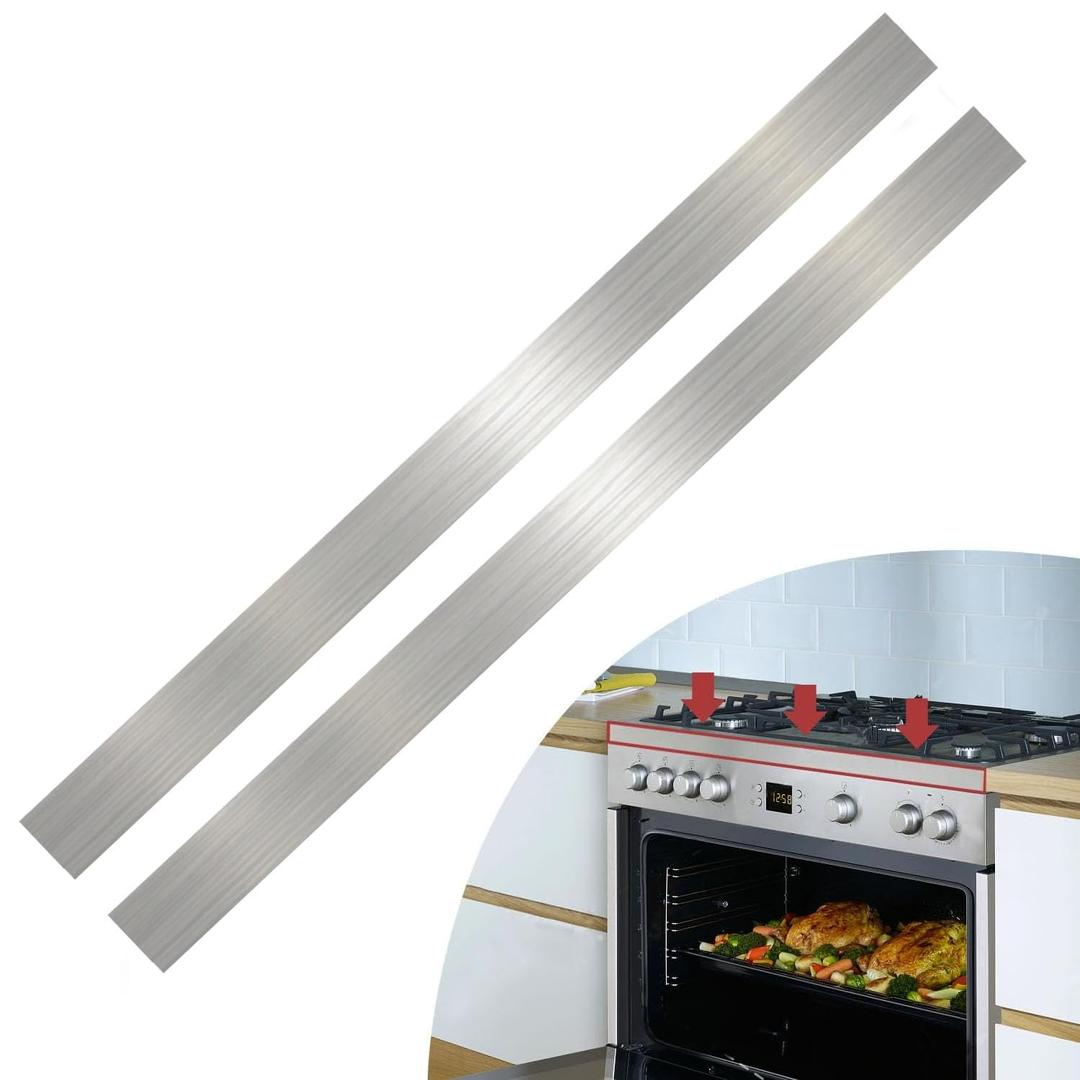 2 Pcs 304 Stainless Steel Strips, Brushed Self Adhesive Strip Metal Trim Strip, Finishing Sheet Metal Strips for Microwave/Oven/Range/Cooktop, 30" Long, 1.5" Wide Gap Filler for Kitchen Decor