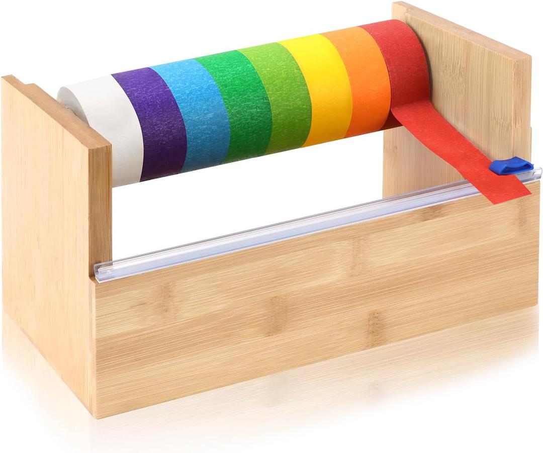 Wood Masking Tape Dispenser & Holder - Multi Roll Tape Dispenser & Cutter - 9.6" x 5.5" x 5" for Painting, Kitchen & Office