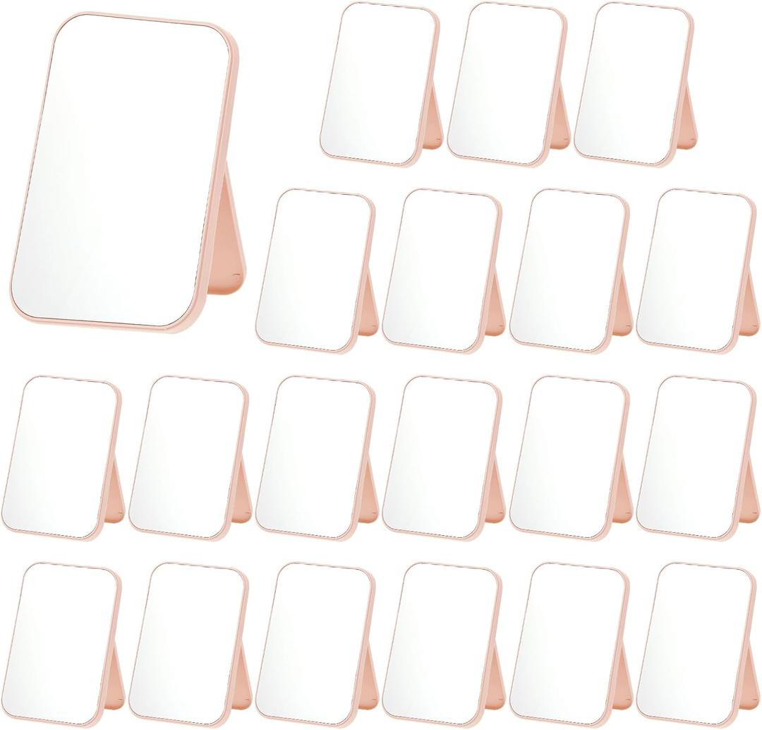 20 Pcs Spa Party Mirrors for Women, Pink Makeup Mirrors with Foldable Stand, Tabletop Vanity Mirrors Bulk, Slumber Birthday Party Favors, Sleepover Accessories, Spa Day Supplies and Gifts
