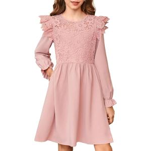 blibean Tween Girls Fall Dresses Semi Formal Flower Dress Size 6-15 Years (Pink, XL)