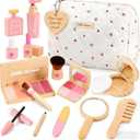 Wooden Makeup Toy Set for Girls: Pretend Makeup Play Set for Toddlers 3-5 - Kids Makeup Set with Eyeshadow/ Mascara/ Mirror/ Bag - Gifts Toys for 3 4 5 6 7 8 Years Old Kids Children
