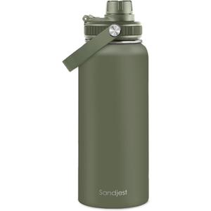 Insulated Stainless Steel Water Bottle 32oz, Vacuum Chug Lid Travel Tumbler for Men Friends Dad Brothers, Birthday Christmas Fathers Day (Olive)