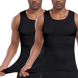 EUYZOU Men's Compression Shirts Workout Tank Tops Sleeveless Slimming Undershirts Gynecomastia Body Shaper (Black, XXL)