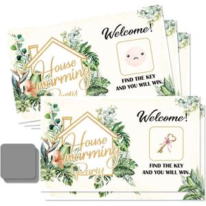 50 Pcs Housewarming Scratch Off Cards, Watercolors Plants Scratch Cards for Rustic New Home New House Party Supplies, Housewarming Party Lottery Group Activity (White)