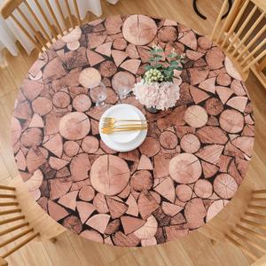 Pioggia Round Vinyl Fitted Tablecloth with Flannel Backing Elastic Table Cloth Waterproof Oil-Proof Plastic Table Cover Best for 37"-44" Round