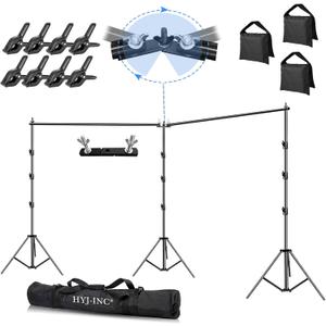 HYJ-INC Photo Video Studio 20ft (Wide) x 10ft (Tall) Heavy Duty Adjustable Width & Length Photography Backdrop Stand Background Support System Kit with Spring Clamps, Sandbags, Carry Bag