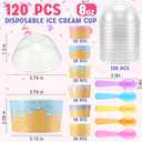 Jingmore 120 Set 8oz Ice Cream Paper Cups with Lids and Spoons, Disposable Sundae Bowls, Dessert Cups for Birthday Party Supplies, Paper Ice Cream Bowls Bulk for Yogurt, Snacks