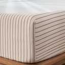 MooMee Fitted Bottom Sheet Only 100% Washed Cotton Linen Like Textured Breathable Durable Soft Comfy Deep Pocket Fits Mattress up to 17" (White Dark Grey Wide Stripes, Queen)