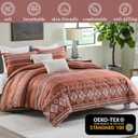 Quilta Boho Duvet Cover King Size - 100% Cotton Red King Duvet Cover Set Bohemian 3 Pieces Soft Comforter Set with Zipper Closure 8 Corner Ties for All Seasons, Burnt Orange/White ((104"x90") King)
