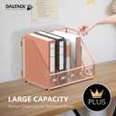 DALTACK Desk Organizers Metal Magazine File Holder with 5 Vertical Compartments Folder Storage Binder Organizer for Office Home School Organization, Rose Gold, Plus