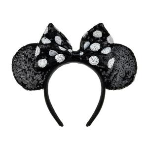 A Miaow Colorful Sequin Headband Glitter Bow Hair Clasp Adults Women Butterfly Hair Hoop Birthday Party Holiday Park Photo Supply (Black White)