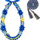 Graduation Ribbon Lei Class of 2025 Grad Lei Kit Graduation Double Braided Necklace with Honor Cord for Graduate Women Men High School College Grad Party Supplies(Blue, Gold)