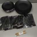 EI 150pcs Black Plastic Plates Frosted Plastic Plate,Premium Heavy Duty Black Plastic Plates,Black Disposable Plates with Plastic Silverware, 10.25" Dinner Plates and 7.5" Dessert Plate Wedding Party
