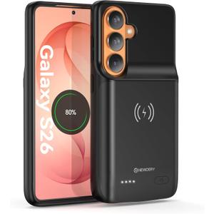 NEWDERY Battery Case for Samsung Galaxy S26 6.3", Qi Wireless Compatible, Slim Protective Portable Charger Case Battery Pack Black