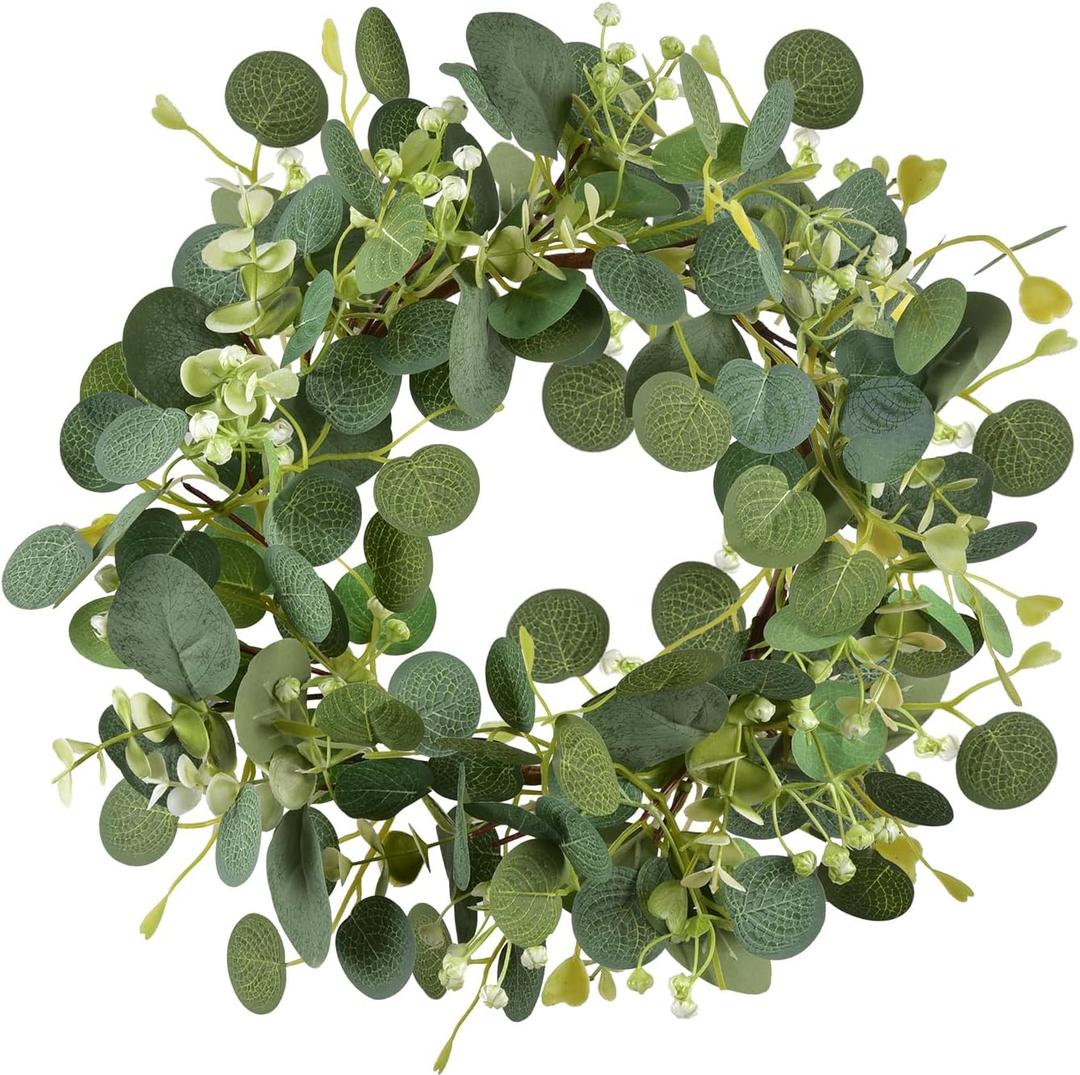 LSKYTOP Green Eucalyptus Wreaths 12'' Artificial Spring Summer Eucalyptus Leaf Wreaths with Berries for Home Farmhouse Front Door Decor