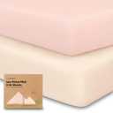 Pack and Play Sheets Fitted - 2-Pack Mini Crib Sheets for Pack N Play Mattress 38x26, Soft & Cozy, Neutral Toddler Playard Bedding, Snug Fitted Mini Baby Crib Mattress Cover Boy, Girl (Cameo)
