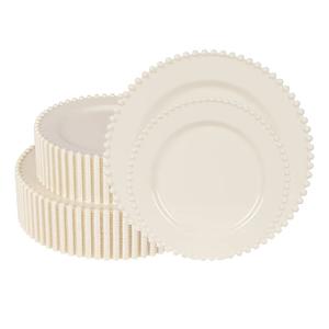 60 Pcs Ivory Plates, Beaded Design Disposable Plastic Plates for 30 Guests, Fancy Party Dishes 7.5 inch Dessert Plate and 10 inch Dinner Plate for Thanksgiving, Party, Bridal Shower