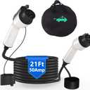 EV Charger Extension Cable, 50A 21ft SAE J1772 Extension Cord Compatible with 110V-240V Level 1/Level 2 EV Chargers for J1772 EVs/PHEVs,IP67 Waterproof Car Charger Extension Cable with Bag