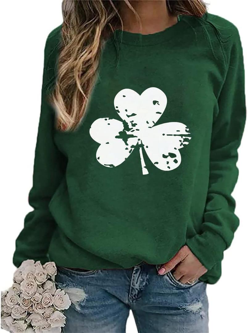 Irish Lucky St Patricks Day Sweatshirts Womens Vintage Leprechaun Graphic Tees (X-Large, Green-4)